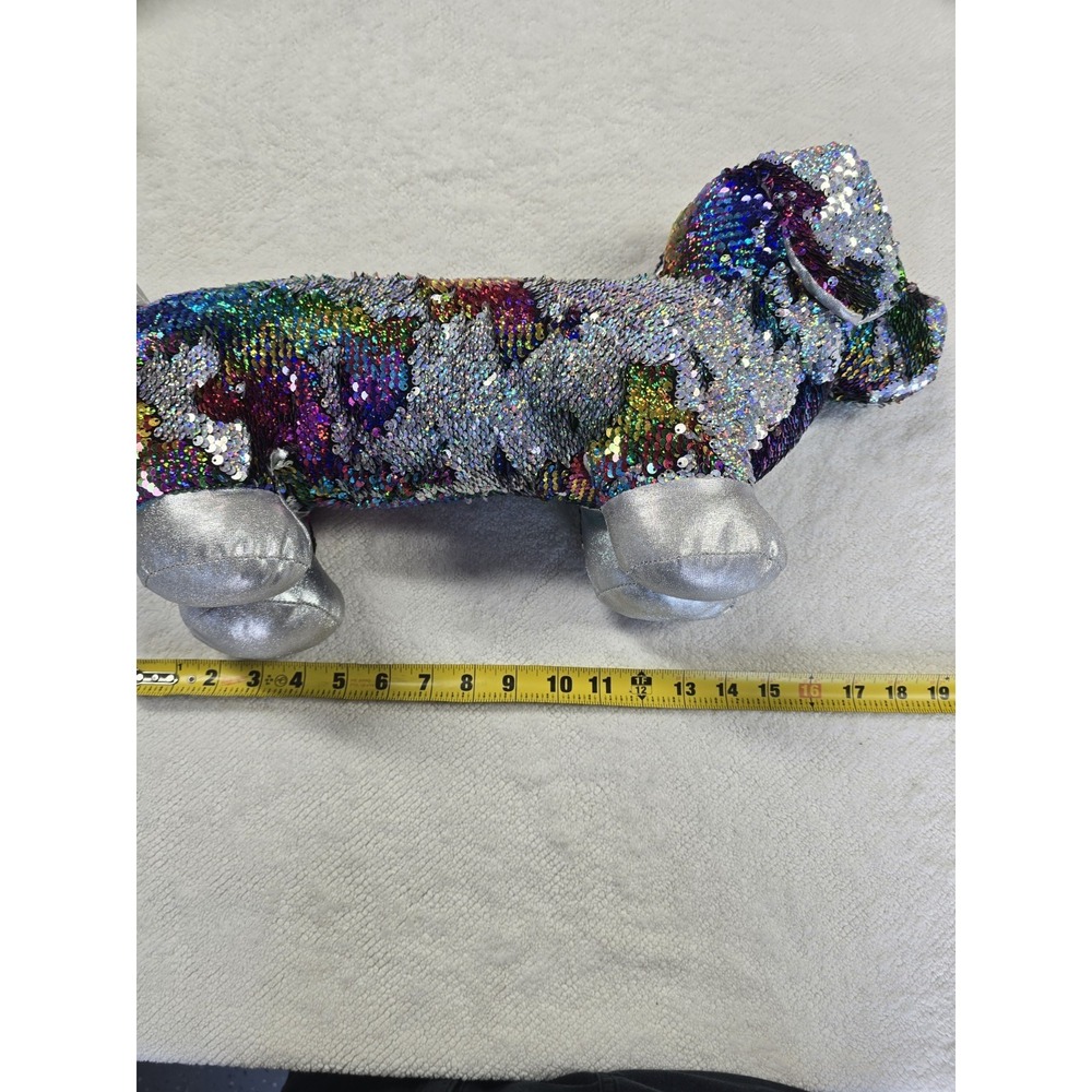 Dan Dee Sequin Dachshund Plush‎ Rainbow Silver Flip Sequins Wiener Dog Toy 19"